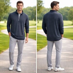 Tommy Armour Golf Gray Stripe Pullover 1/4 Zip Extra-Long Dri Logic Long Sleeve
